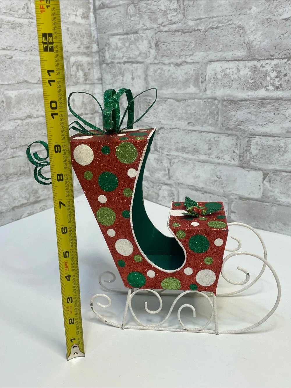 Vintage Pier 1 Christmas Glitter Polkadot Metal Sled Very Rare HTF 10” Decor